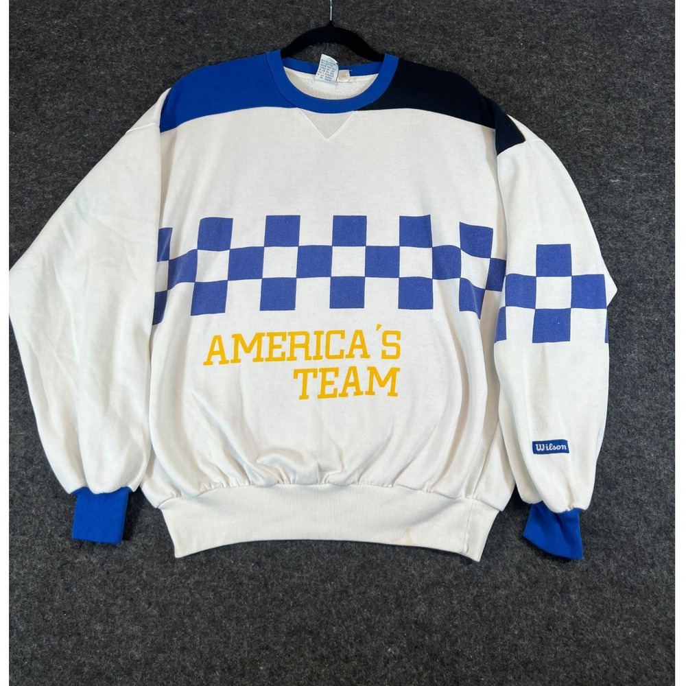 Vintage 90s Wilson Tennis AOP Sweatshirt Mens XL White Americas Team USA Preppy